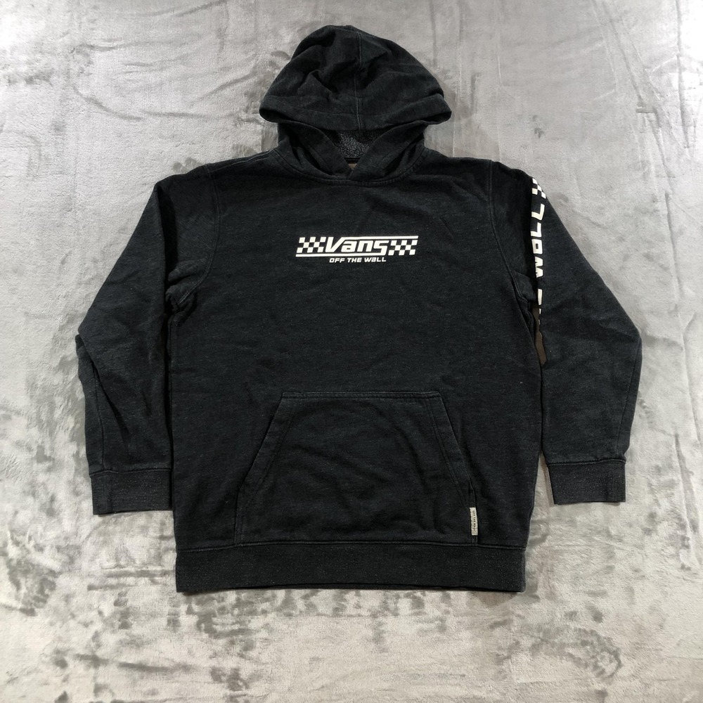 Vans Hoodie Youth Large Black Off The Wall Sleeve Print Pullover Fleece Skate